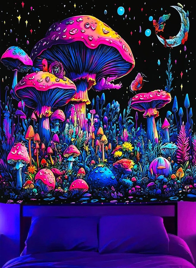 TUGCAY Blacklight Mushroom Tapestry Fantasy Forest Moon Butterfly Plant Snail Tapestry UV Reactive Aesthetic Wall Hanging Tapestries for Bedroom Dorm Living Room Classroom Decor 47 x 35 Inches - Image 1